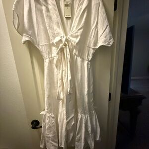 NWT Ralph Lauren Black Label White Linen Midi Dress Size 6 with pockets